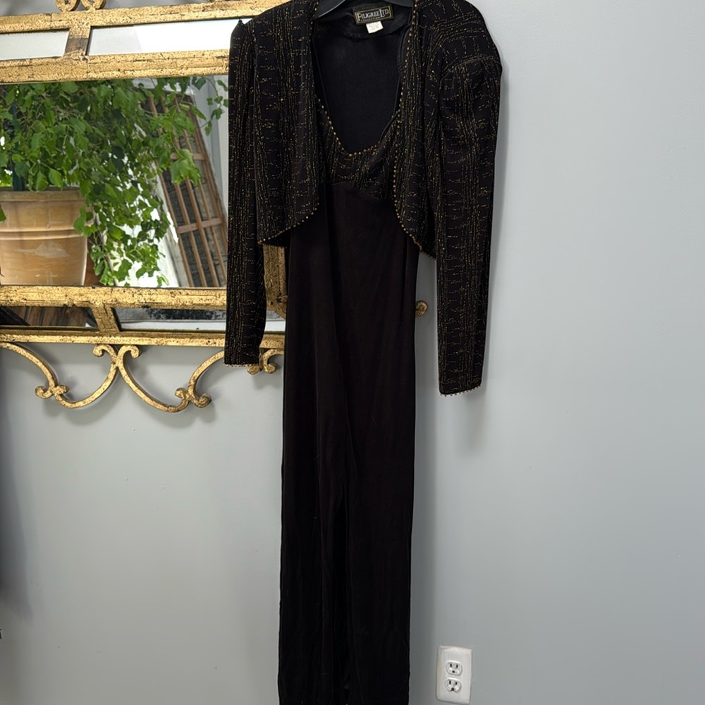 Women’s long dress with gold beaded jacket